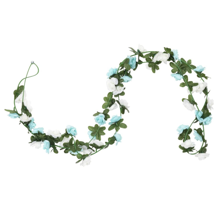 Vidaxl Weihnachtsgirlanden mit Blumen 6 St 240 cm Blau und Weiß