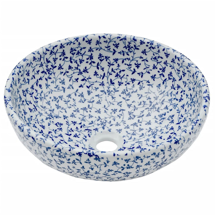 Vidaxx Aufsatzwaschbecken rund φ41x14 cm aus Keramik weiß und blau