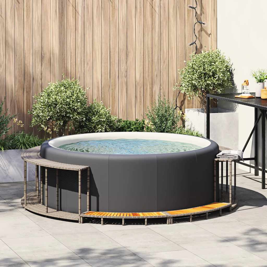 VidaXL Whirlpool-Umbau Stauraum und Holzstufe Polyrattan grau