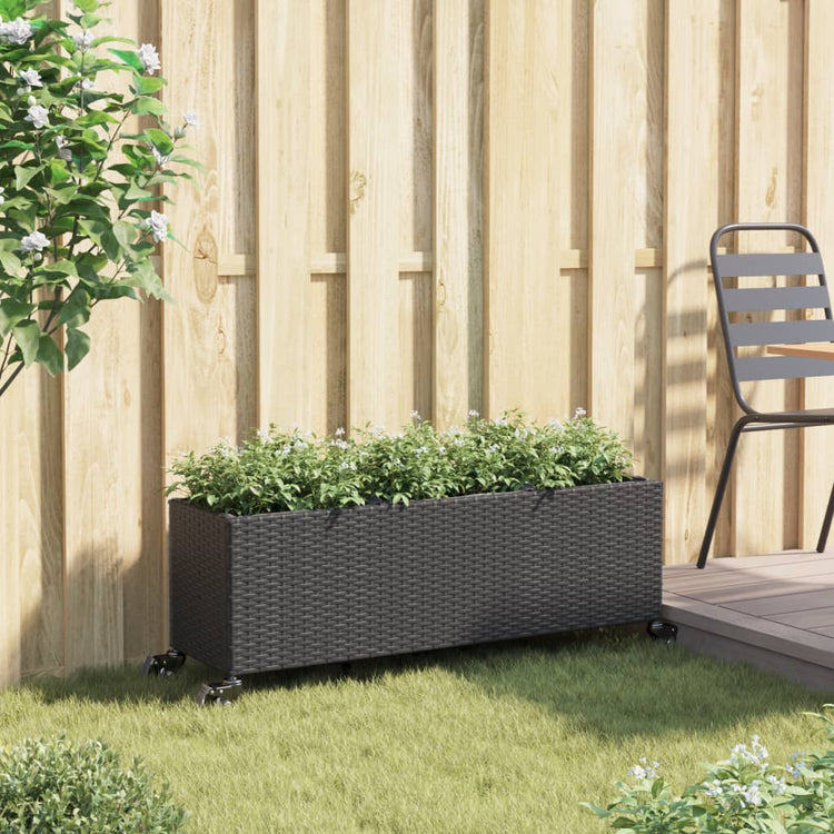 Vidaxx Pflanzgefäß mit Rädern 3 Töpfe 107x32x38 cm Polyrattan schwarz