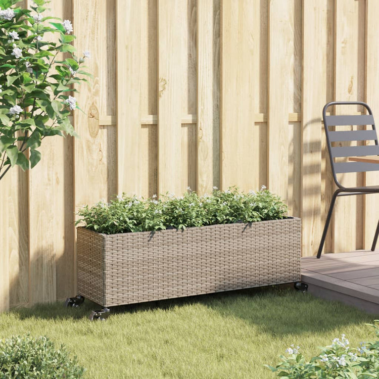 Vidaxx Pflanzgefäß mit Rädern 3 Töpfe 107x32x38 cm Polyrattan grau