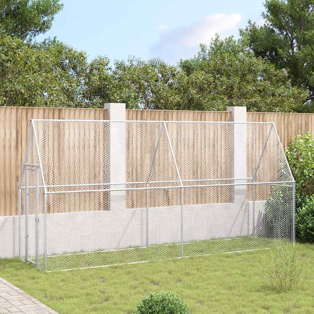 Vidaxl Chicken Coop 400x100x190 cm verzinkter Stahl silberfarben