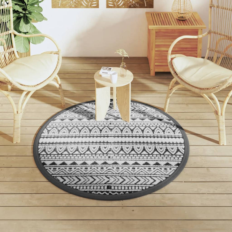 Vidaxl außerhalb Teppich Ø 120 cm Polypropen Schwarz
