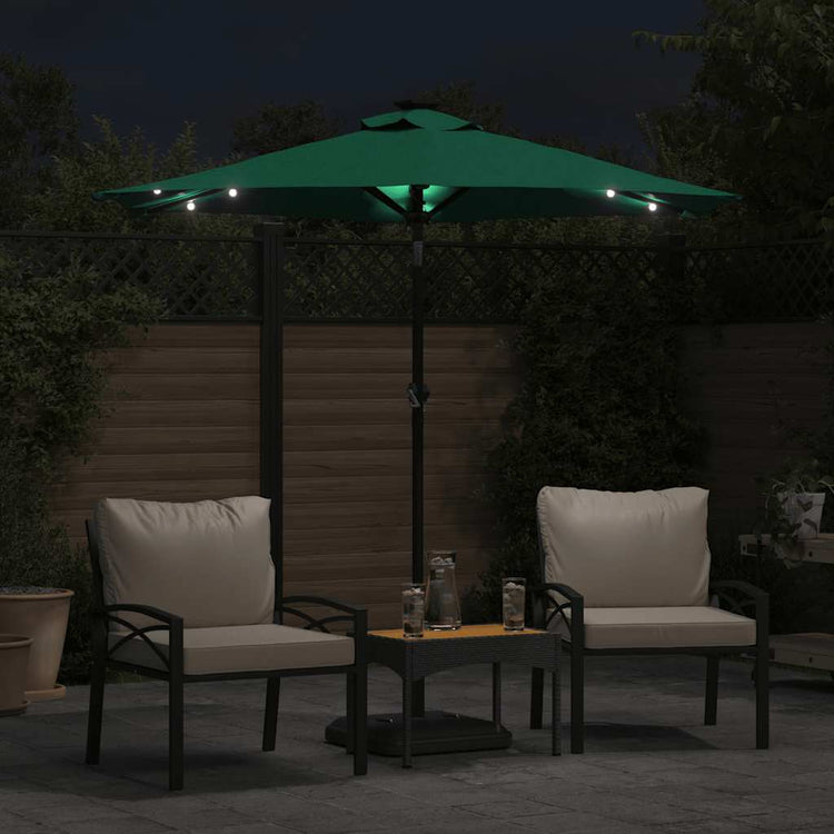 Vidaxl -Parasol mit LEDs und Stahlpol 225x225x212 cm Grün