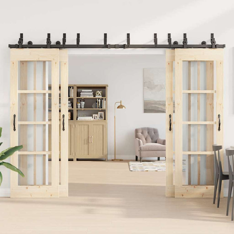 Vidaxxl Box mit Teilen für Schiebetür 305 cm Stahl schwarz