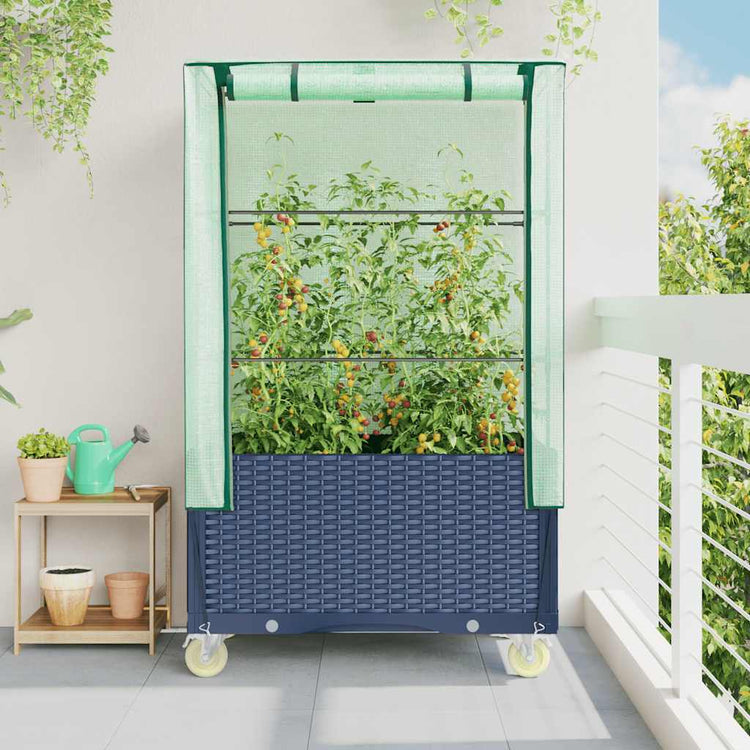 Vidaxl -Pflanzer mit Deckung und Rädern 80x50x182 cm Rattanlook angehoben