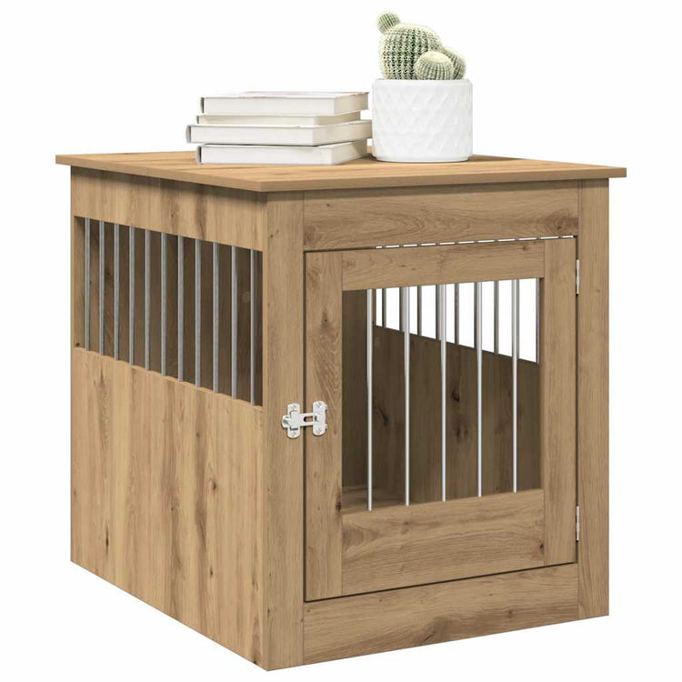 Vidaxxl Hundebox 64,5 x 80 x 71 cm, handgefertigtes Holz, handgefertigte Eichenfarbe