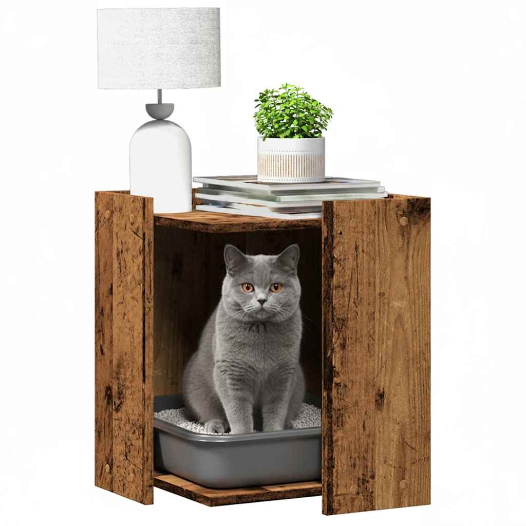 Vidaxl Kattenbakkast 42x42x51 cm verarbeitetes Holz altes Holzfarbe