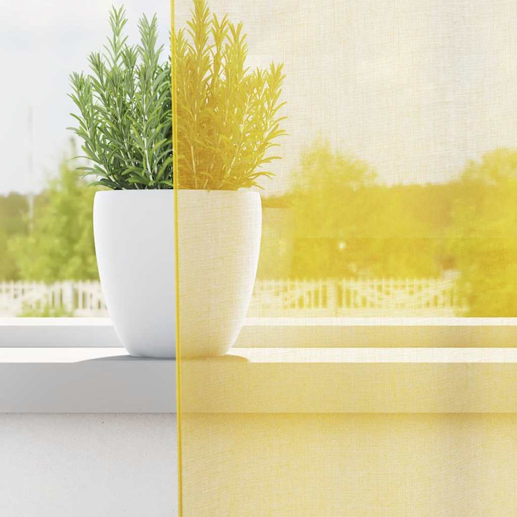 Vidaxl Gardinen Voile mit Stangentaschen 2 Stück gelb