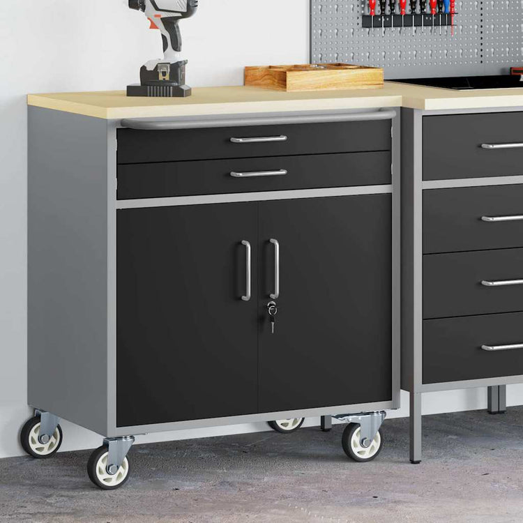 VidaXL Werkbank mit Schublade mit Rad schwarz und grau 75 x 45 x 85 cm