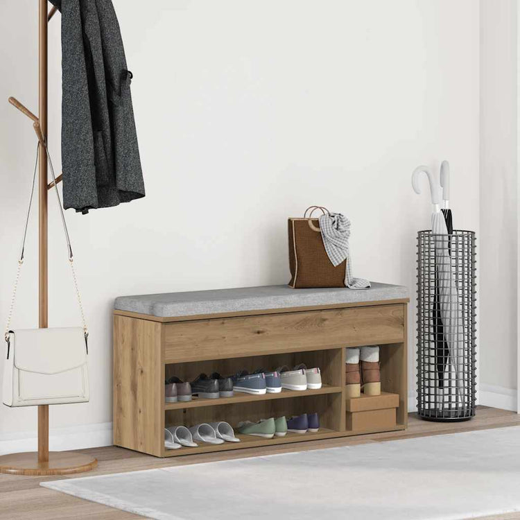 VidaXL Schuhbank 102 x 30,5 x 45 cm, handgefertigtes Holz, handwerkliche Eichenfarbe