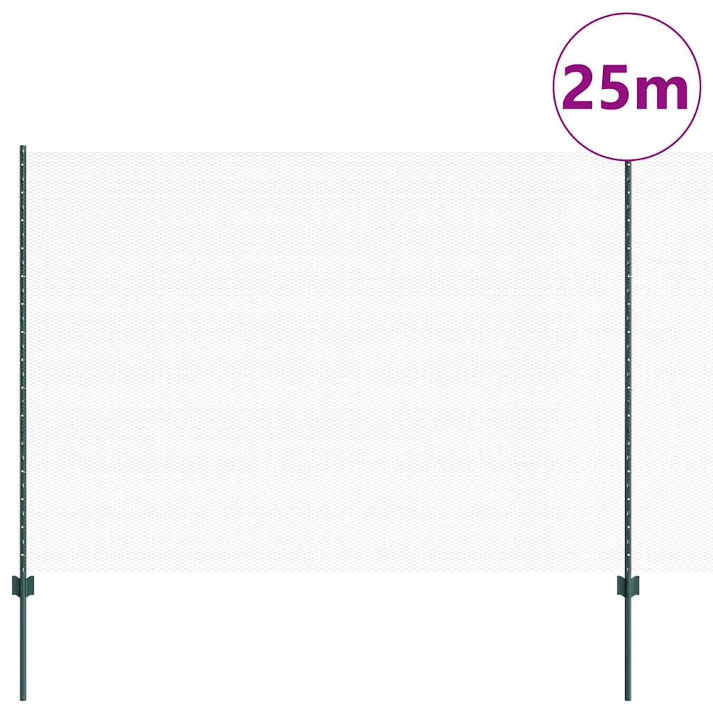Vidaxl-Zaun mit Pfosten grün 1,6 x 25 m aus Stahl und PVC