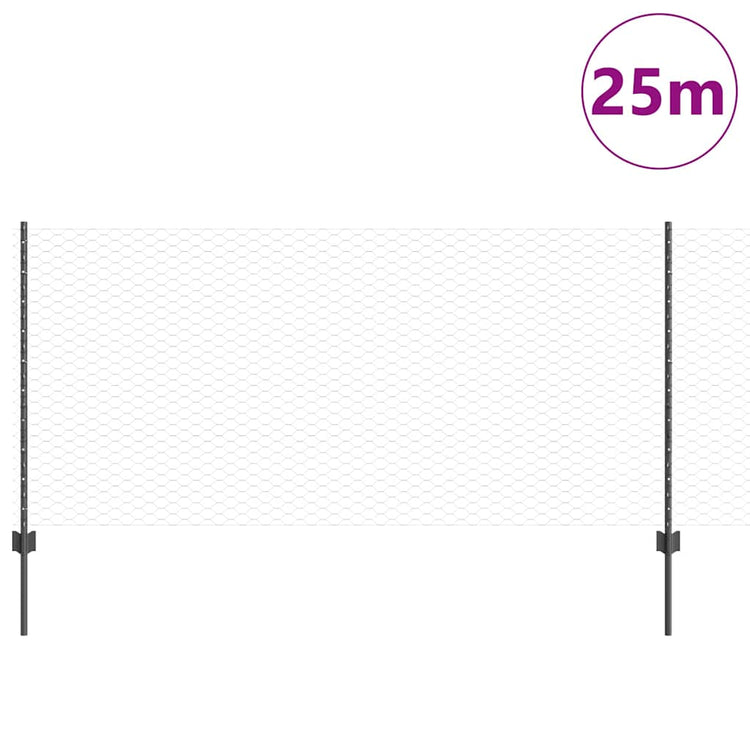 Vidaxxl Zaun mit Pfosten grau 1 x 25 m Stahl
