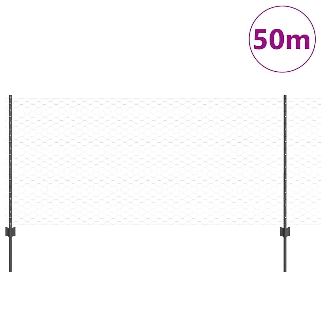 Vidaxl-Zaun mit Pfosten grau 1 x 50 m aus Stahl und PVC