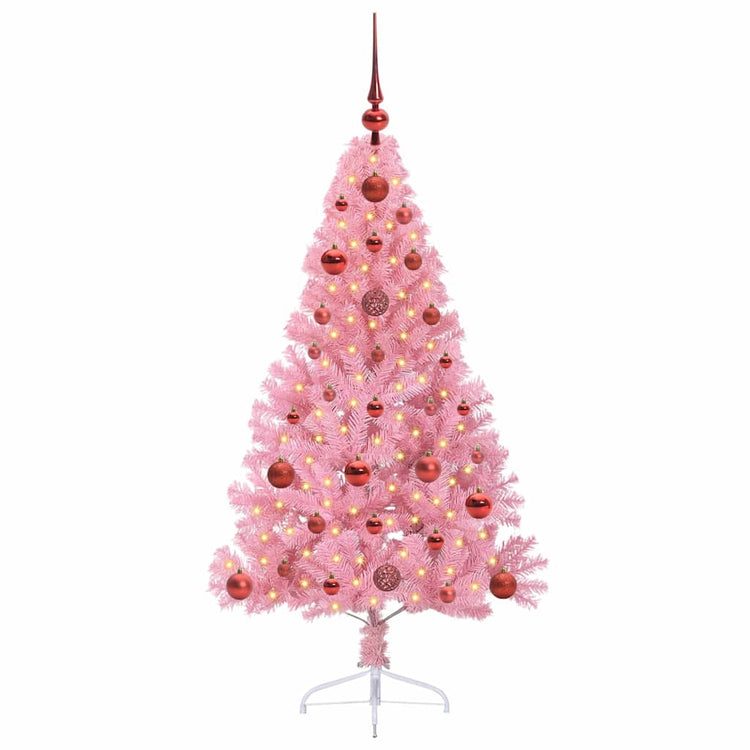 VidaXL künstlicher, beleuchteter Weihnachtsbaum mit 150 LEDs, rosa, 120 cm, PVC
