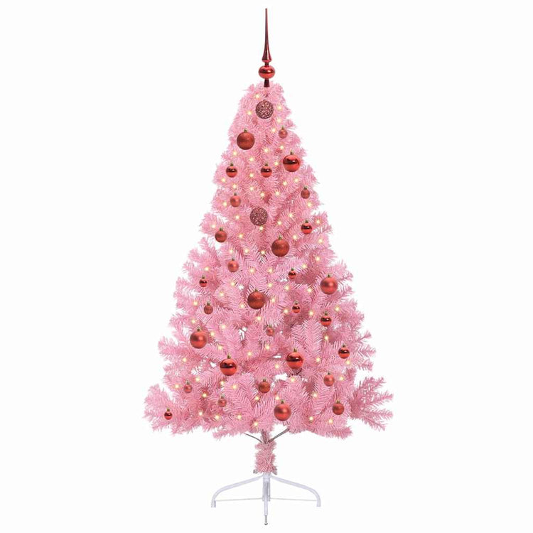 VidaXL künstlicher, beleuchteter Weihnachtsbaum mit 150 LEDs, rosa, 150 cm PVC