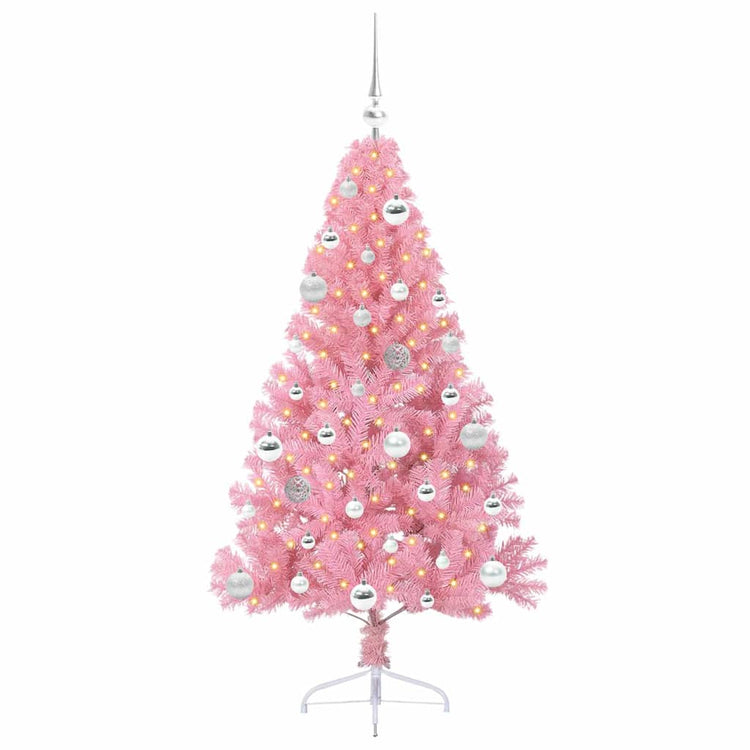 VidaXL künstlicher, beleuchteter Weihnachtsbaum mit 150 LEDs, rosa, 150 cm PVC