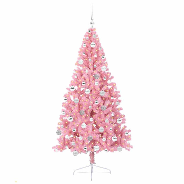 VidaXL künstlicher, beleuchteter Weihnachtsbaum mit 300 LEDs, rosa, 180 cm, PVC