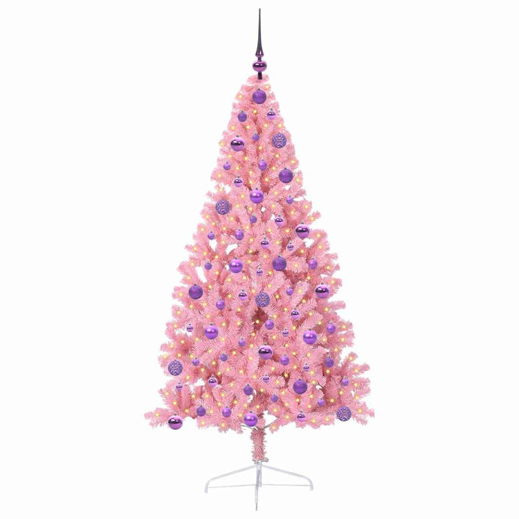 VidaXL künstlicher, beleuchteter Weihnachtsbaum mit 300 LEDs, rosa, 180 cm, PVC