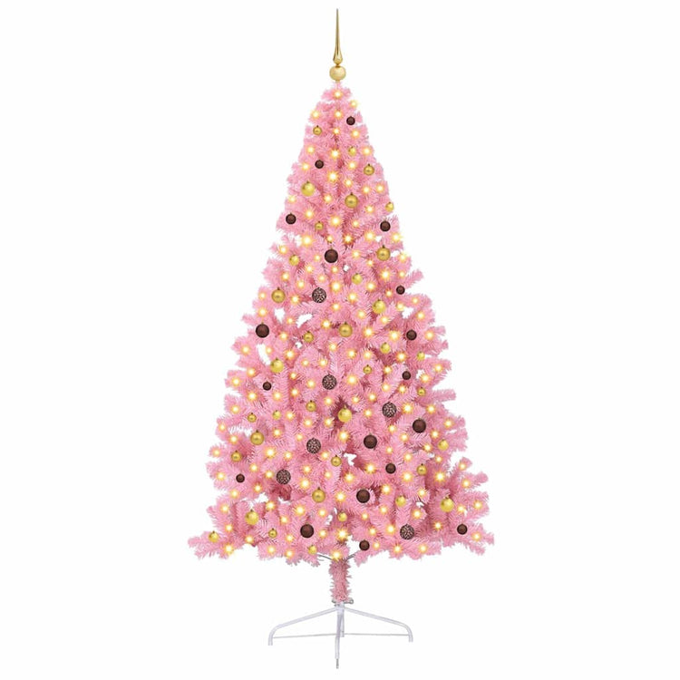 VidaXL künstlicher, beleuchteter Weihnachtsbaum mit 300 LEDs, rosa, 240 cm, PVC