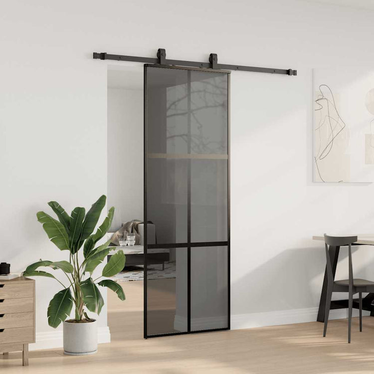 VidaXL Schiebetür mit Beschlagset 76x205 cm Hartglas schwarz