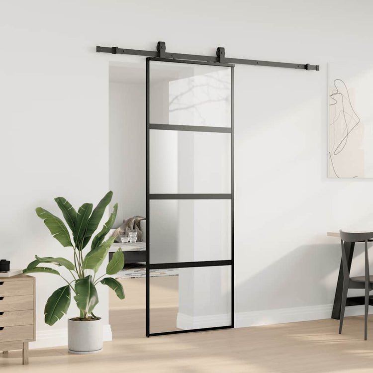 VidaXL Schiebetür mit Beschlagset 76x205 cm Hartglas schwarz
