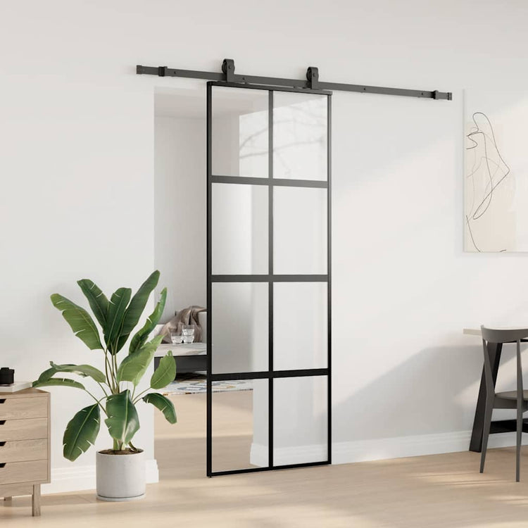 VidaXL Schiebetür mit Beschlagset 76x205 cm Hartglas schwarz