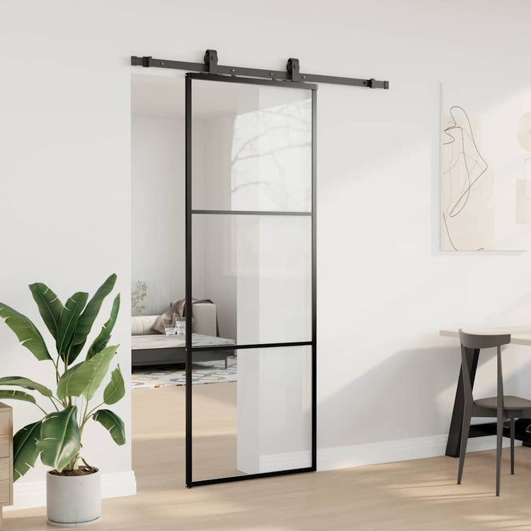 VidaXL Schiebetür mit Beschlagset 76x205 cm ESG-Glas schwarz