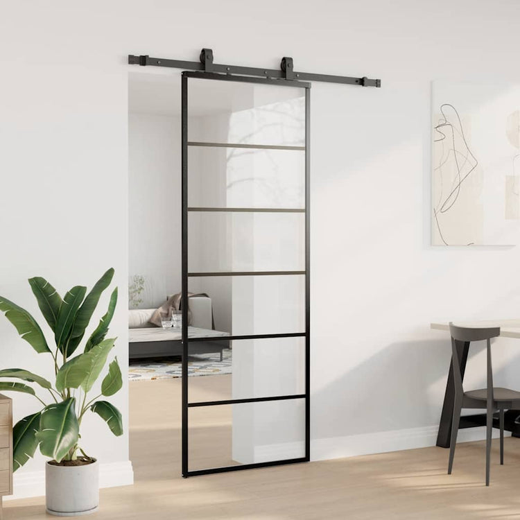 VidaXL Schiebetür mit Beschlagset 76x205 cm ESG-Glas schwarz