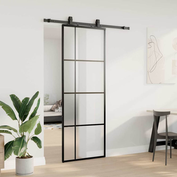 VidaXL Schiebetür mit Beschlagset 76x205 cm ESG-Glas schwarz