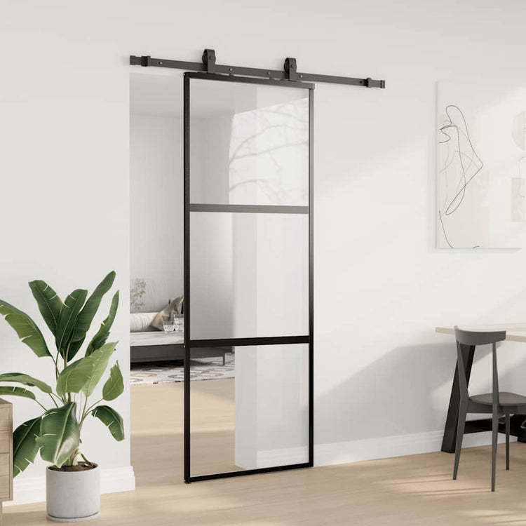 VidaXL Schiebetür mit Beschlagset 76x205 cm Hartglas schwarz