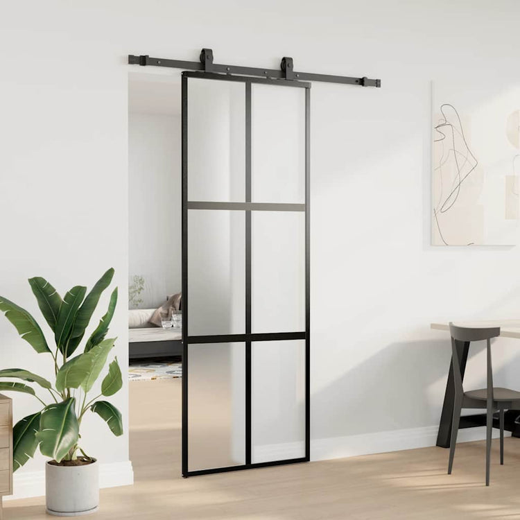 VidaXL Schiebetür mit Beschlagset 76x205 cm Hartglas schwarz