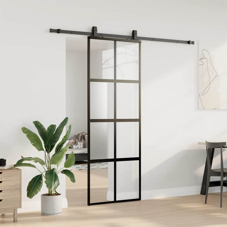 VidaXL Schiebetür mit Beschlagset 76x205 cm Hartglas schwarz