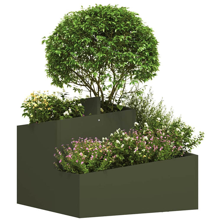 Vidaxl Gartenblumentopf olivgrün 60 x 60 x 50 cm kaltgewalzter Stahl