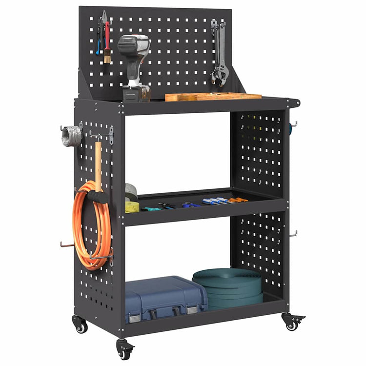 Vidaxx Werkzeugwagen schwarz 65 x 35 x 111 cm kaltgewalzter Stahl
