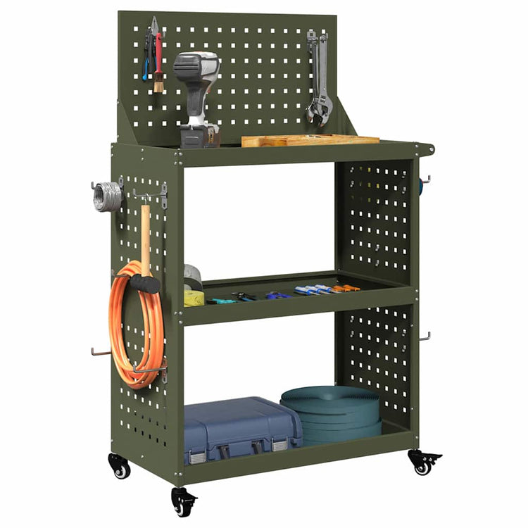 Vidaxxl Werkzeugwagen mit Ablage olivgrün 65 x 35 x 111 cm