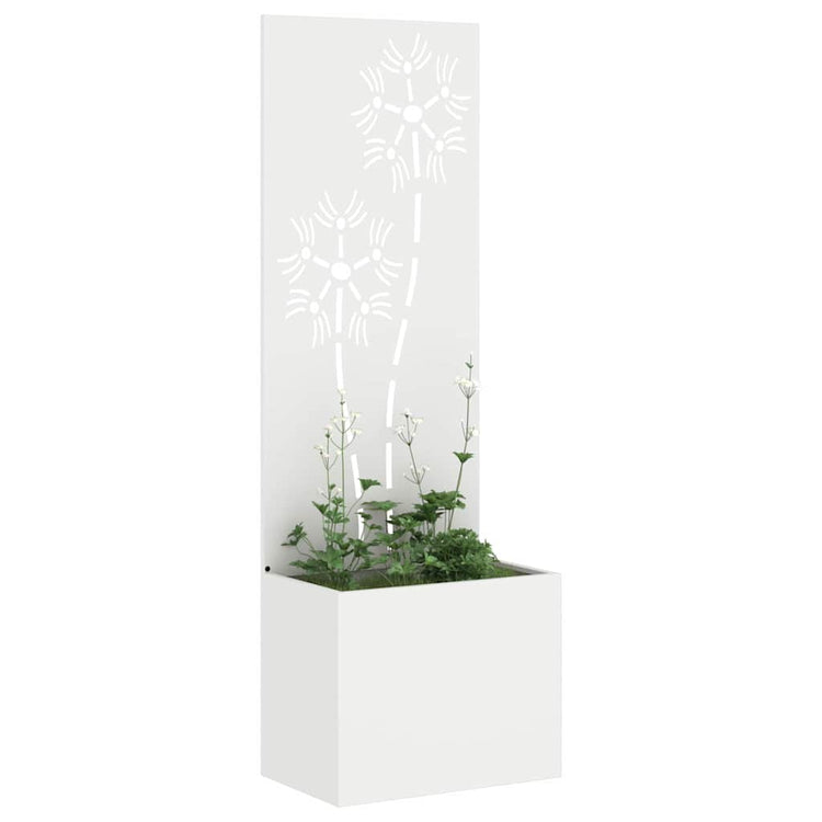 Vidaxxl Garten-Sichtschutz Blumen weiß 50 x 140 cm kaltgewalzter Stahl