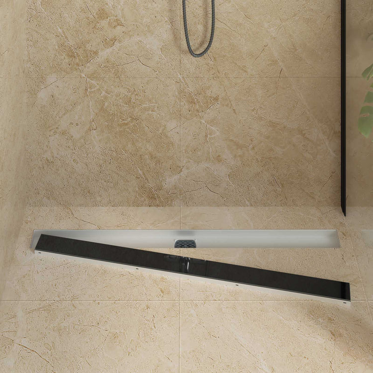 Vidaxx Duschrinne Glasabdeckung mit 360° Siphon Schwarz 100 cm