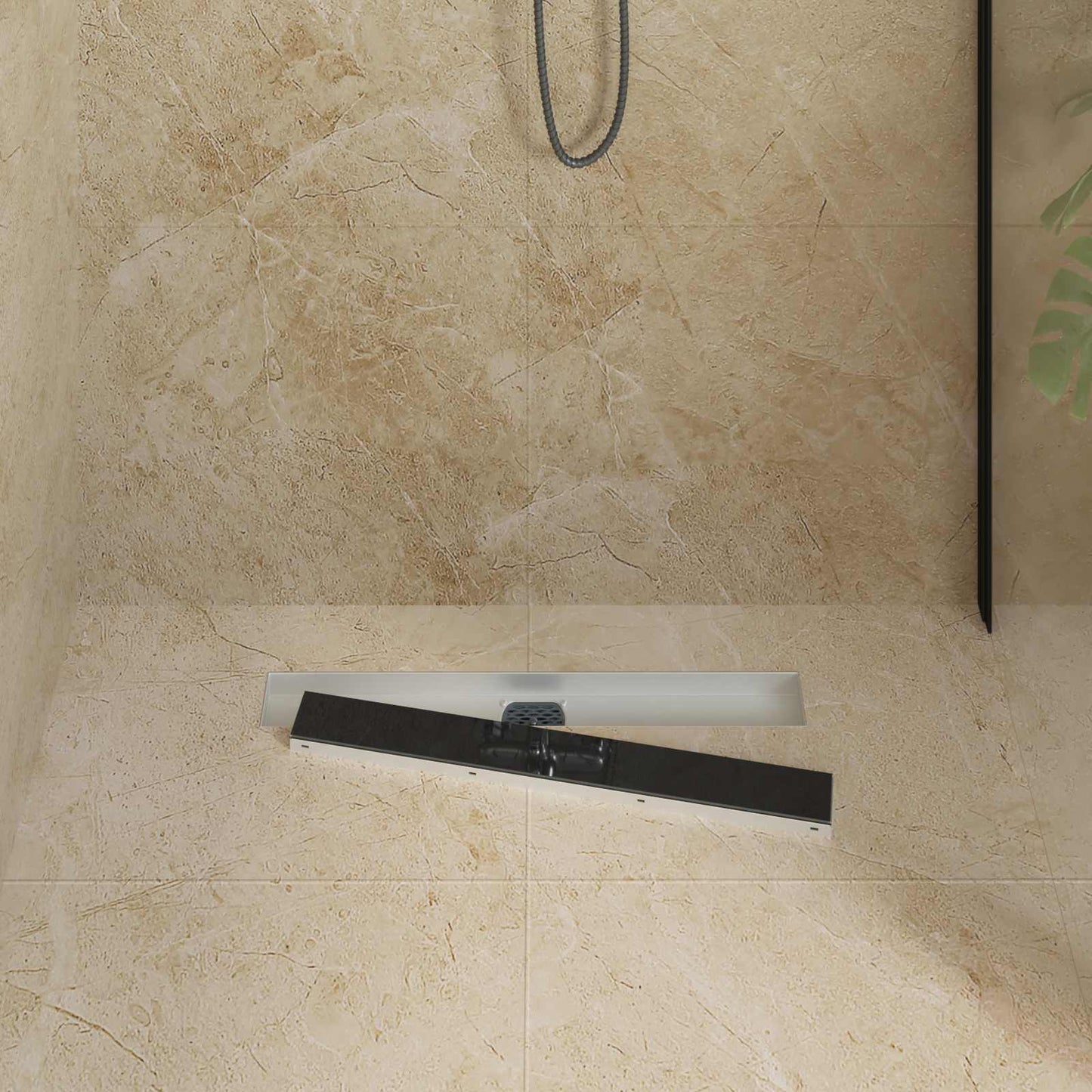 Vidaxx Duschrinne Glasabdeckung mit 360° Siphon Schwarz 60 cm