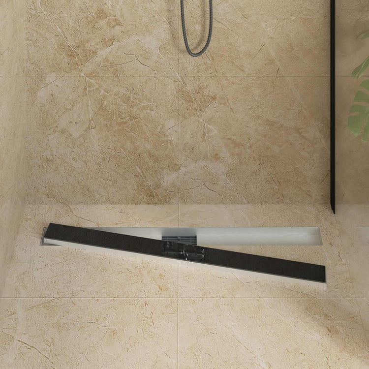 Vidaxx Duschrinne mit Glasdeckel schwarz 90 cm Edelstahl 304