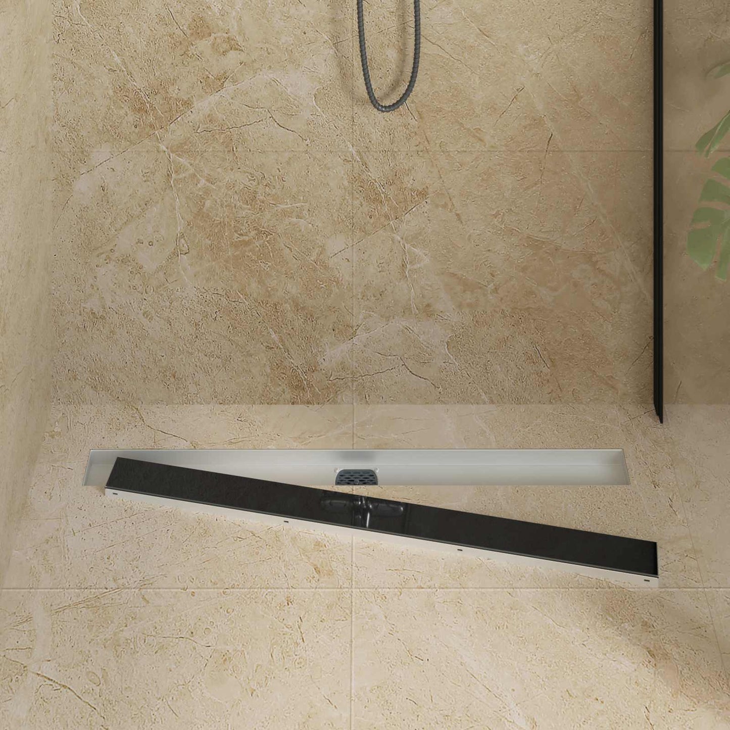 Vidaxx Duschrinne Glasabdeckung mit 360° Siphon Schwarz 90 cm