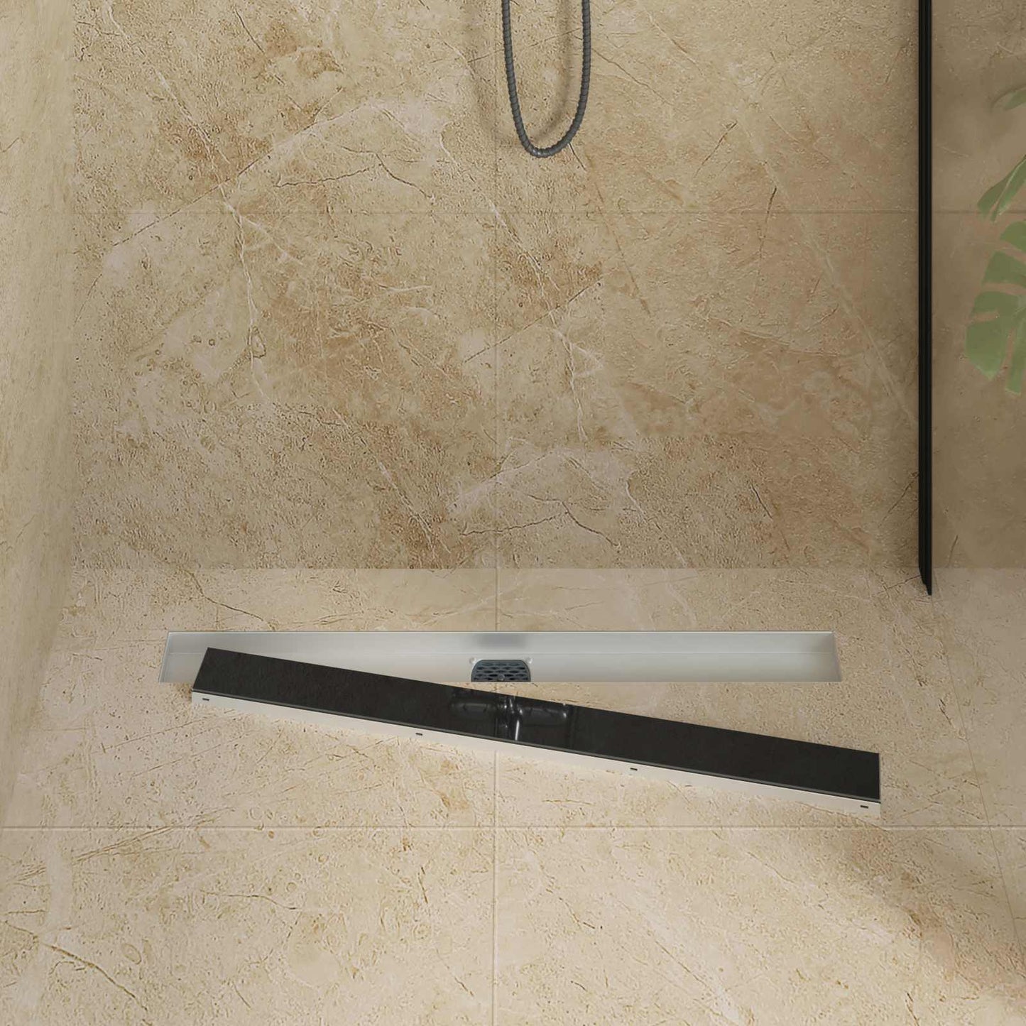 Vidaxx Duschrinne Glasabdeckung mit 360° Siphon Schwarz 80 cm