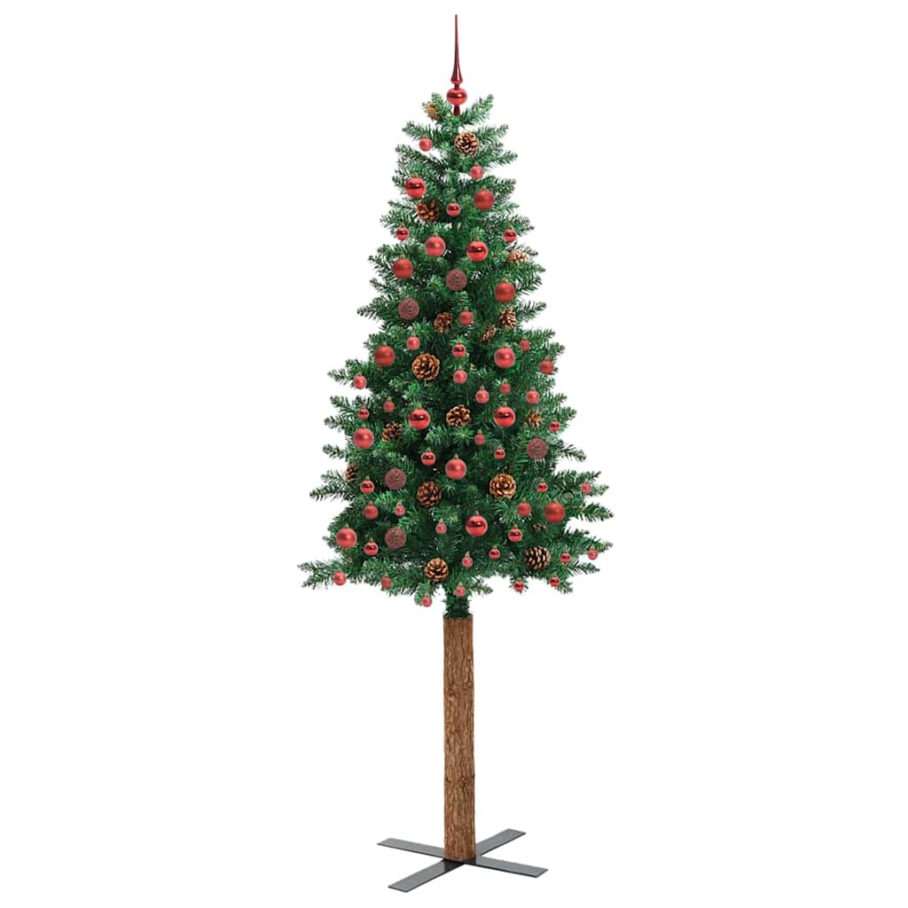 Vidaxx schlanker Weihnachtsbaum grün 210 cm PVC und massives Kiefernholz