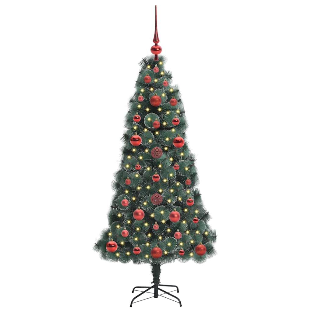 VidaXL künstlicher beleuchteter Weihnachtsbaum mit Kugelset grün 120 cm Kappe