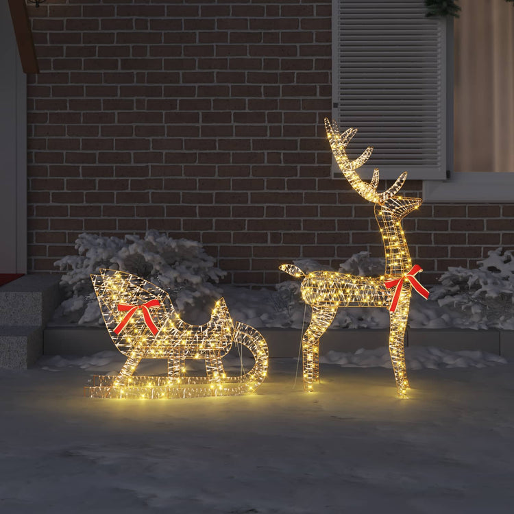 VidaXL Rentier-Zugschlitten mit 200 LED warmweiß 70 x 26 x 129 cm Kappe
