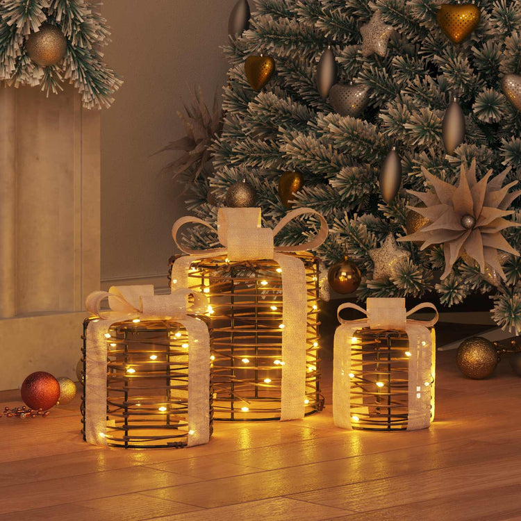 Vidaxxl Geschenkbox Dekoration 3 Stk. Warmweiß 20 x 20 x 20 cm Rattan