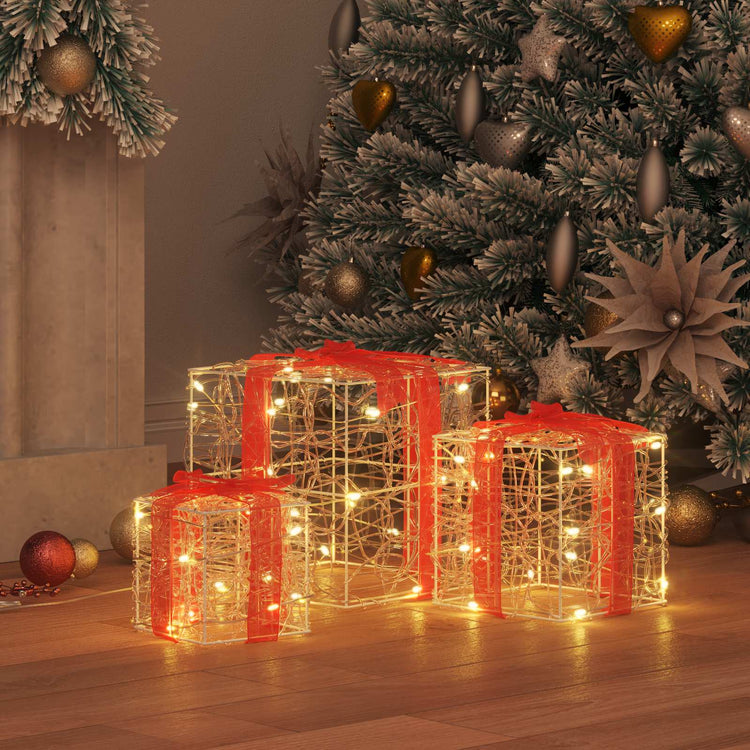 Vidaxxl Geschenkbox mit 60 LED 3 Stück warmweiß 20 x 20 x 20 cm Acryl