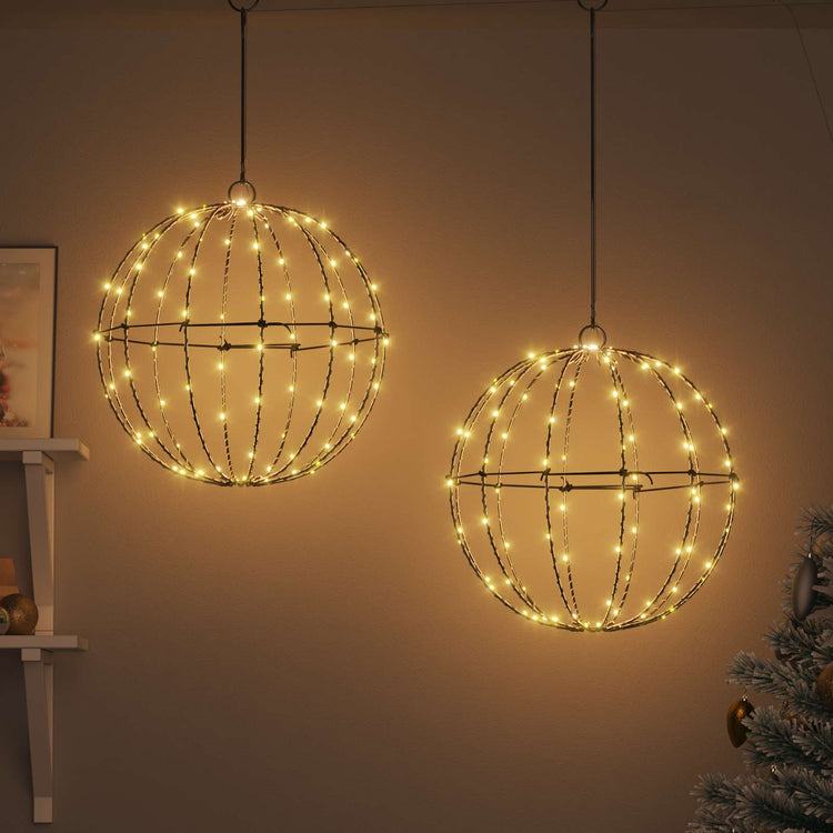 Vidaxxl Kugel mit 192 LED 2 Stück warmweiß 40 x 40 x 43,5 cm Metall