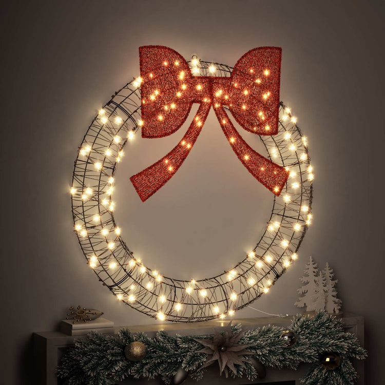 Vidaxx Kranz mit 150 LED warmweiß 121 x 121 x 10 cm Rattan
