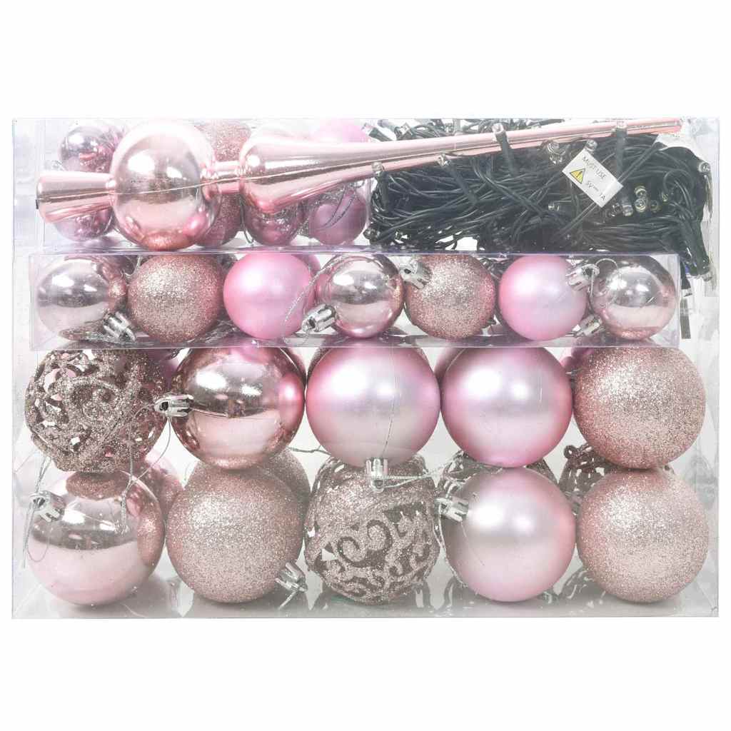 VidaXL Weihnachtskugel-Set mit 150 LEDs, 61-teilig, rosa Kunststoff